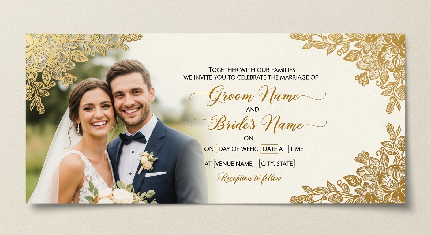 Elegant Wedding Invitation Card with Couple Portrait